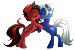 Size: 2646x1787 | Tagged: safe, artist:scarlet-spectrum, imported from derpibooru, oc, oc only, oc:scarlet, oc:subi, earth pony, pegasus, pony, blushing, commission, ear piercing, eyes closed, female, kissing, lesbian, mare, oc x oc, piercing, shipping, simple background, transparent background