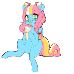 Size: 1024x1024 | Tagged: safe, artist:ms-xana, imported from derpibooru, oc, oc only, oc:raspberry sherbet, pegasus, pony, female, food, ice cream, mare, simple background, sitting, solo, tongue out, white background