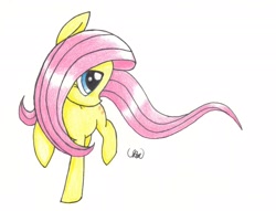 Size: 2332x1779 | Tagged: safe, artist:ethereal-desired, imported from derpibooru, fluttershy, female, raised hoof, raised leg, solo, traditional art