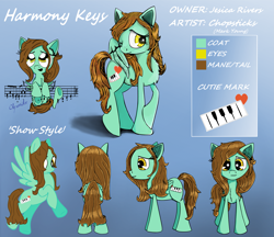 Size: 3819x3299 | Tagged: safe, artist:chopsticks, imported from derpibooru, oc, oc only, oc:harmony keys, pegasus, pony, chibi, color, commission, cute, cutie mark, female, gradient background, mare, reference sheet, shy, solo, text, turnaround