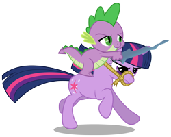 Size: 3751x3000 | Tagged: safe, artist:brony-works, imported from derpibooru, spike, twilight sparkle, dragon, pony, unicorn, a dog and pony show, dragons riding ponies, duo, epic spike, female, high res, majestic, male, mare, reins, riding, running, simple background, spike riding twilight, transparent background, unicorn twilight, vector