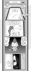 Size: 1451x3300 | Tagged: safe, artist:loreto-arts, imported from derpibooru, princess ember, spike, dragon, comic:friendship is innuendo, comic, door, grayscale, hue, implied starlight glimmer, implied twilight sparkle, monochrome, offscreen character, this will end in snu snu, yandember, yandere, yandere trance