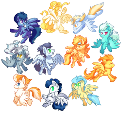 Size: 3200x3000 | Tagged: safe, artist:chatotlover448, imported from derpibooru, blaze, fire streak, fleetfoot, high winds, lightning streak, misty fly, silver lining, silver zoom, soarin', spitfire, surprise, wave chill, pegasus, pony, chest fluff, female, fluffy, male, mare, simple background, stallion, white background, wonderbolts