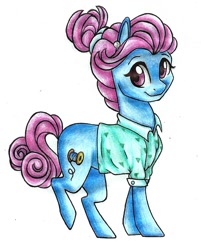 Size: 766x951 | Tagged: safe, artist:twixyamber, imported from derpibooru, blue bobbin, earth pony, pony, clothes, solo, traditional art