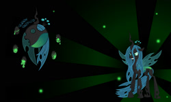 Size: 2000x1200 | Tagged: safe, artist:godoffury, artist:yo-cosplay, edit, imported from derpibooru, queen chrysalis, changeling, changeling queen, fangs, female, green, solo, vector, wallpaper