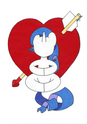 Size: 705x1000 | Tagged: safe, artist:akayuki, imported from derpibooru, rarity, pony, arrow, arrow through heart, female, heart, no face, simple background, sitting, solo, white background