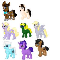 Size: 1024x1024 | Tagged: safe, artist:usagi-zakura, imported from derpibooru, derpy hooves, dinky hooves, oc, oc:fidget, oc:mister clever, oc:night vigil, oc:stormglaze, oc:street sense, pegasus, pony, doctor who, female, jenny, jenny the doctor's daughter, mare, missy