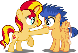 Size: 5000x3401 | Tagged: safe, artist:orin331, imported from derpibooru, flash sentry, sunset shimmer, pegasus, pony, unicorn, absurd resolution, colt, colt flash sentry, cute, diasentres, female, filly, filly sunset shimmer, flashimmer, looking at each other, male, shimmerbetes, shipping, simple background, smiling, straight, transparent background, vector, young, younger