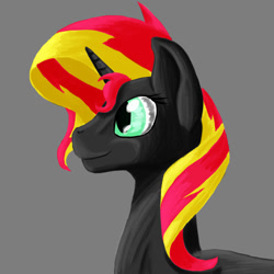 Size: 1000x1000 | Tagged: safe, artist:vchart920, imported from derpibooru, sunset shimmer, pony, unicorn, female, gray, simple background, solo