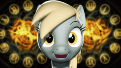 Size: 800x450 | Tagged: safe, artist:powdan, imported from derpibooru, derpy hooves, pegasus, pony, 3d, animated, clock, derpy day, derpy day 2017, female, food, gif, gmod, mare, muffin, newton's cradle, solo