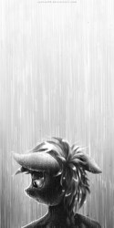 Size: 1500x3000 | Tagged: safe, artist:smowu, artist:syntaxartz, imported from derpibooru, oc, oc only, oc:archi sketch, grayscale, monochrome, rain, solo, vent art