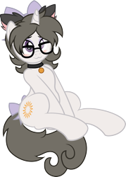 Size: 1517x2113 | Tagged: safe, artist:digiqrow, imported from derpibooru, oc, oc only, oc:solaria, pony, unicorn, :3, blushing, bow, cat ears, collar, glasses, hair bow, simple background, solo, tail bow, transparent background, vector