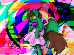 Size: 1033x774 | Tagged: safe, artist:treby, imported from derpibooru, oc, oc only, oc:frost d. tart, alicorn, pony, abstract background, alicorn oc, ballerina, clothes, crossdressing, dancing, derp, hypnosis, hypnotized, tutu