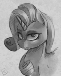 Size: 1008x1239 | Tagged: safe, artist:post-it, imported from derpibooru, rarity, colored sketch, female, monochrome, solo