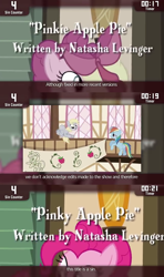 Size: 640x1080 | Tagged: safe, imported from derpibooru, screencap, apple bloom, applejack, derpy hooves, pinkie pie, rainbow dash, earth pony, pegasus, pony, unicorn, cinemare sins, pinkie apple pie, the last roundup, banner, misspelling, take that