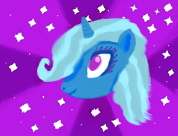 Size: 640x490 | Tagged: safe, artist:kmscmt, deleted from derpibooru, imported from derpibooru, trixie, pony, unicorn, alternate hairstyle, bust, portrait, smiling, solo, sparkles