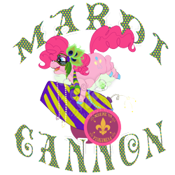 Size: 5000x5000 | Tagged: safe, artist:themerrywolf, imported from derpibooru, pinkie pie, absurd resolution, female, mardi gras, mask, party cannon, pun, simple background, solo, transparent background, watermark