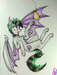 Size: 4000x5332 | Tagged: safe, artist:ivanmidnight, artist:midnightflight, imported from derpibooru, oc, oc only, oc:night wing, bat pony, pony, absurd resolution, bat pony oc, female, food, fruit, mango, solo, traditional art