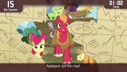 Size: 1920x1090 | Tagged: safe, edit, edited screencap, imported from derpibooru, screencap, apple bloom, applejack, big macintosh, granny smith, earth pony, pony, cinemare sins, pinkie apple pie, male, stallion