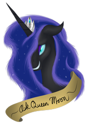 Size: 1080x1500 | Tagged: safe, artist:astralmelodia, imported from derpibooru, nightmare moon, tumblr:ask queen moon, female, floppy ears, grin, nicemare moon, simple background, smiling, solo, transparent background