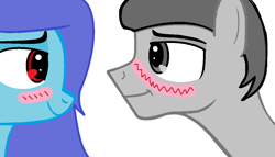 Size: 1083x620 | Tagged: safe, artist:legionhooves, imported from derpibooru, oc, oc only, oc:berry blast, oc:legion hooves, pony, (wip), 1000 hours in ms paint, blushing, cute, female, looking at each other, male, mare, ms paint, shipping, smiling, stallion, straight