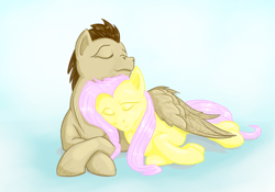 Size: 1250x875 | Tagged: safe, artist:testostepone, imported from derpibooru, crescent pony, fluttershy, mane moon, pegasus, pony, crescentshy, female, male, moonshy, shipping, snuggling, straight