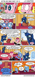 Size: 1033x2250 | Tagged: safe, artist:pony-berserker, imported from derpibooru, pinkie pie, princess luna, trixie, oc, oc:cobalt, earth pony, pony, unicorn, comic:better see pinkie, 50 shades of hay, abacus, balloon, book, cake, candy, comic, court, cupcake, food, gavel, lawyer, magic, male, shrunken pupils, snorting, stallion, telekinesis