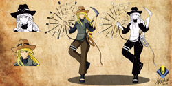 Size: 5950x2975 | Tagged: dead source, safe, artist:penspark, imported from derpibooru, applejack, human, absurd resolution, badass, clothes, cowboy hat, crossover, female, hat, humanized, kunoichi, kusarigama, looking at you, naruto, ninja, one eye closed, shinobi, sickle, solo, stetson, weapon, wink