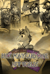 Size: 2710x4006 | Tagged: safe, artist:alumx, artist:php64, artist:spriterjrda, imported from derpibooru, oc, oc only, pony, buck legacy, absurd resolution, card game, dungeon, monochrome