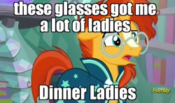 Size: 776x456 | Tagged: safe, edit, edited screencap, imported from derpibooru, screencap, sunburst, pony, the crystalling, book, bookshelf, cape, clothes, discovery family logo, glasses, image macro, male, meme, russell howard, solo