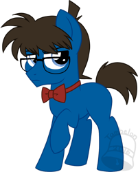 Size: 564x700 | Tagged: safe, artist:tambelon, imported from derpibooru, earth pony, pony, bowtie, colt, conan edogawa, crossover, detective conan, glasses, jimmy kudo, male, ponified, shinichi kudo, solo, watermark