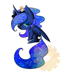 Size: 900x1093 | Tagged: safe, artist:dagongarres, imported from derpibooru, princess luna, oc, alicorn, pegasus, pony, galaxy mane, simple background, sitting, smiling, tiny ponies, transparent background