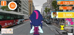 Size: 1364x648 | Tagged: safe, edit, imported from derpibooru, pinkie pie, sci-twi, twilight sparkle, equestria girls, friendship games, building, bus, car, gameloft, map, minion rush, ms paint, shibuya, streets, tokyo