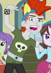 Size: 310x437 | Tagged: safe, imported from derpibooru, screencap, crimson napalm, starlight, starshine, velvet sky, equestria girls, friendship games, background human, devil horn (gesture), faic, pony ears, right there in front of me, skull