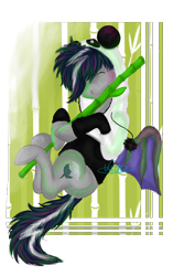 Size: 524x834 | Tagged: artist needed, safe, imported from derpibooru, oc, oc only, oc:daturea eventide, bat pony, panda, pony, bamboo, cute, solo