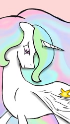 Size: 400x711 | Tagged: safe, artist:cupcakeseclipsed, imported from derpibooru, princess celestia, alicorn, pony, female, floppy ears, simple background, solo, spread wings