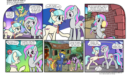 Size: 1280x787 | Tagged: safe, artist:pencils, imported from derpibooru, coco pommel, oc, oc:sweet dream, earth pony, pegasus, pony, comic:sunday slice of pony, bridge, brushing, brushing mane, comic, dialogue, female, hairbrush, happy, male, mare, mirror, sad, stallion, trailer