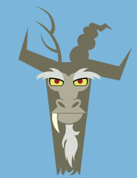 Size: 472x611 | Tagged: safe, artist:samoht-lion, imported from derpibooru, discord, draconequus, aku, beard, bust, crossover, facial hair, fangs, goatee, lineless, looking at you, male, samurai jack, simple background, solo