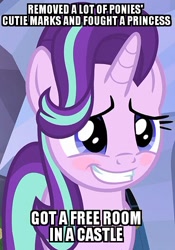 Size: 370x529 | Tagged: safe, edit, edited screencap, imported from derpibooru, screencap, starlight glimmer, pony, season 6, the crystalling, blushing, crystal empire, cute, drama, drama bait, female, mare, meme, solo, starlight drama, truth