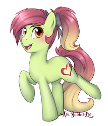 Size: 2146x2503 | Tagged: safe, artist:askbubblelee, imported from derpibooru, oc, oc only, oc:artline, earth pony, pony, blushing, bow, cute, female, gradient mane, hair bow, heart, heart eyes, mare, ocbetes, open mouth, ponytail, raised hoof, raised leg, signature, simple background, smiling, solo, transparent background, wingding eyes