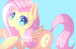 Size: 1190x770 | Tagged: safe, artist:kawaiipony2, imported from derpibooru, fluttershy, pegasus, pony, cute, female, hnnng, looking at you, mare, open mouth, shyabetes, simple background, smiling, solo