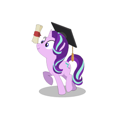 Size: 835x894 | Tagged: safe, artist:lavendus, imported from derpibooru, starlight glimmer, pony, unicorn, celestial advice, balancing, cross-eyed, cute, diploma, eyes on the prize, female, glimmerbetes, graduation cap, hat, mare, ponies balancing stuff on their nose, raised hoof, raised leg, scroll, simple background, smiling, solo, transparent background, wide eyes