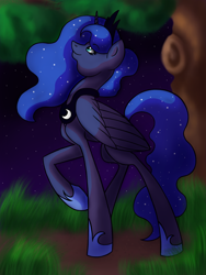 Size: 1500x2000 | Tagged: safe, artist:stereo-of-the-heart, imported from derpibooru, princess luna, pony, female, night, raised hoof, solo