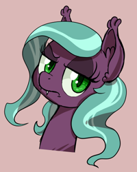 Size: 400x500 | Tagged: safe, artist:tehflah, imported from derpibooru, oc, oc only, oc:wicked ways, bat pony, pony, bust, lidded eyes, portrait, simple background, solo, unamused