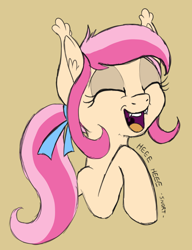 Size: 600x780 | Tagged: safe, artist:tehflah, imported from derpibooru, oc, oc only, oc:joyous ways, bat pony, pony, cute, eyes closed, laughing, open mouth, simple background, solo