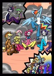 Size: 1550x2200 | Tagged: safe, artist:hoshinousagi, imported from derpibooru, applejack, fluttershy, pinkie pie, rainbow dash, rarity, spike, twilight sparkle, alicorn, anthro, applejack (male), armpits, barb, bubble berry, butterscotch, clothes, comic, dusk shine, elusive, male, male six, mane seven, mane six, prince dusk, rainbow blitz, rule 63, sonic the hedgehog (series), sonicified, sweater, sweatershy, twilight sparkle (alicorn)