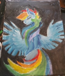 Size: 2660x3127 | Tagged: safe, artist:brainiac, imported from derpibooru, rainbow dash, pony, bipedal, female, mixed media, painting, solo, traditional art