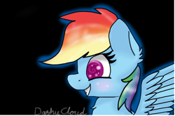 Size: 1024x674 | Tagged: safe, artist:dashiecloud, imported from derpibooru, rainbow dash, pegasus, pony, black background, female, grin, simple background, smiling, solo, spread wings