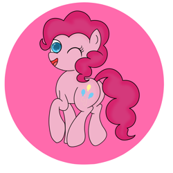 Size: 1024x1024 | Tagged: safe, artist:siropony, imported from derpibooru, pinkie pie, earth pony, pony, abstract background, butt, female, looking back, one eye closed, plot, solo, wink