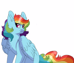 Size: 3500x3000 | Tagged: safe, artist:scarletskitty12, imported from derpibooru, rainbow dash, pegasus, pony, chest fluff, female, looking back, mare, simple background, sitting, smiling, white background